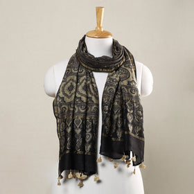 Buy Ajrakh Hand Block Printed Chanderi Silk Handloom Stole with Tassels Online at iTokri.com