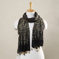 Brown - Ajrakh Hand Block Printed Chanderi Silk Handloom Stole with Tassels