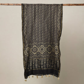 Buy Ajrakh Hand Block Printed Chanderi Silk Handloom Stole with Tassels Online at iTokri.com