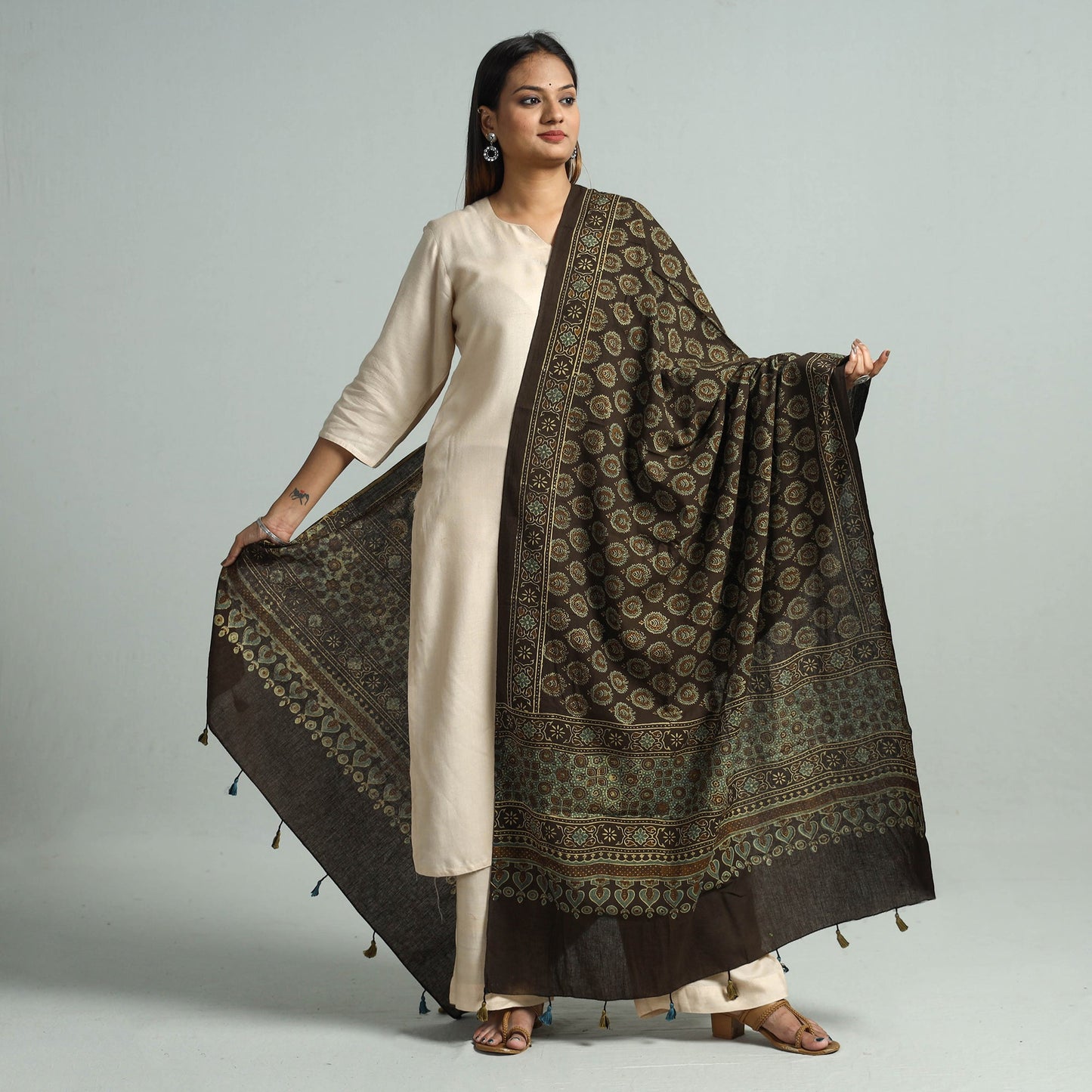Hand Block Printed Cotton Ajrakh Dupatta