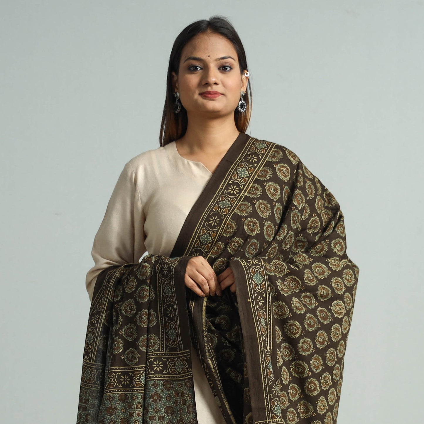 Hand Block Printed Cotton Ajrakh Dupatta