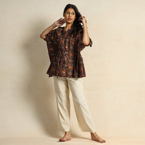  Hand Block Printed Cotton Kaftan & Pyjama Night Suit Set 
