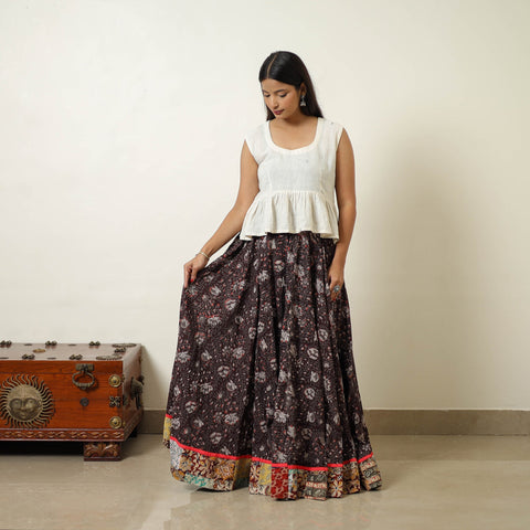 Brown - hand printed cotton long bagru skirt 07