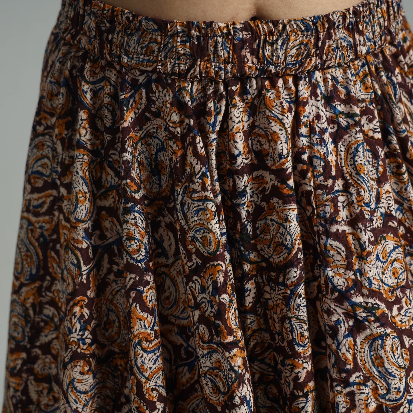 Brown - hand printed cotton long kalamkari skirt 14