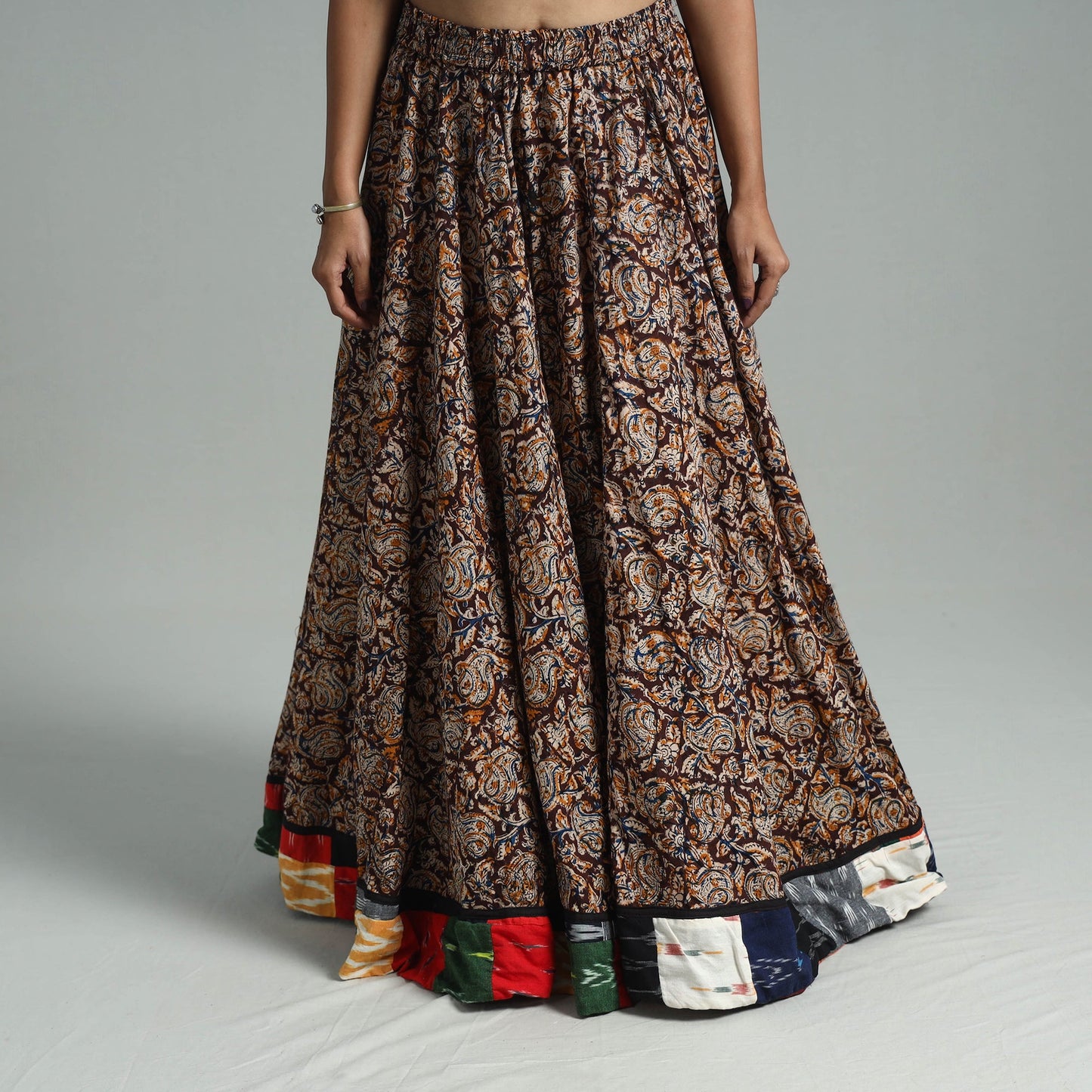 Brown - hand printed cotton long kalamkari skirt 14