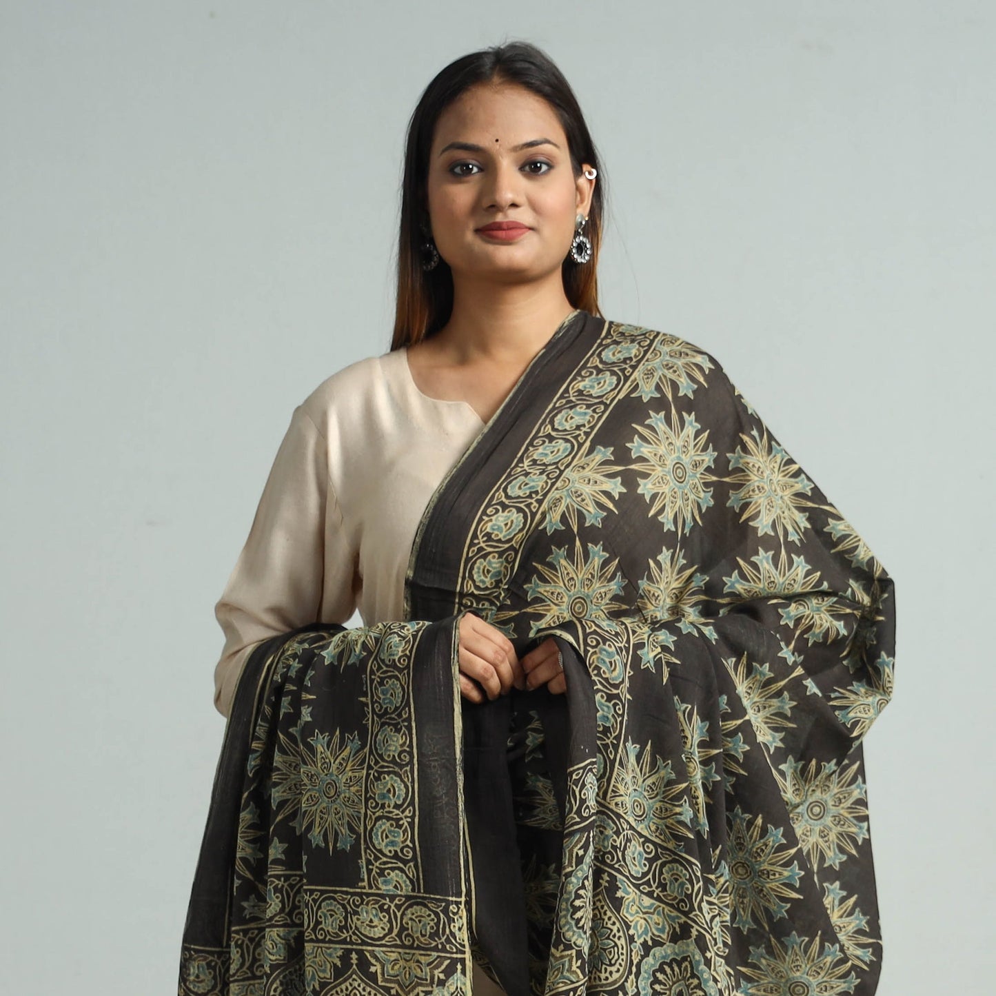 Hand Block Printed Mul Cotton Ajrakh Dupatta