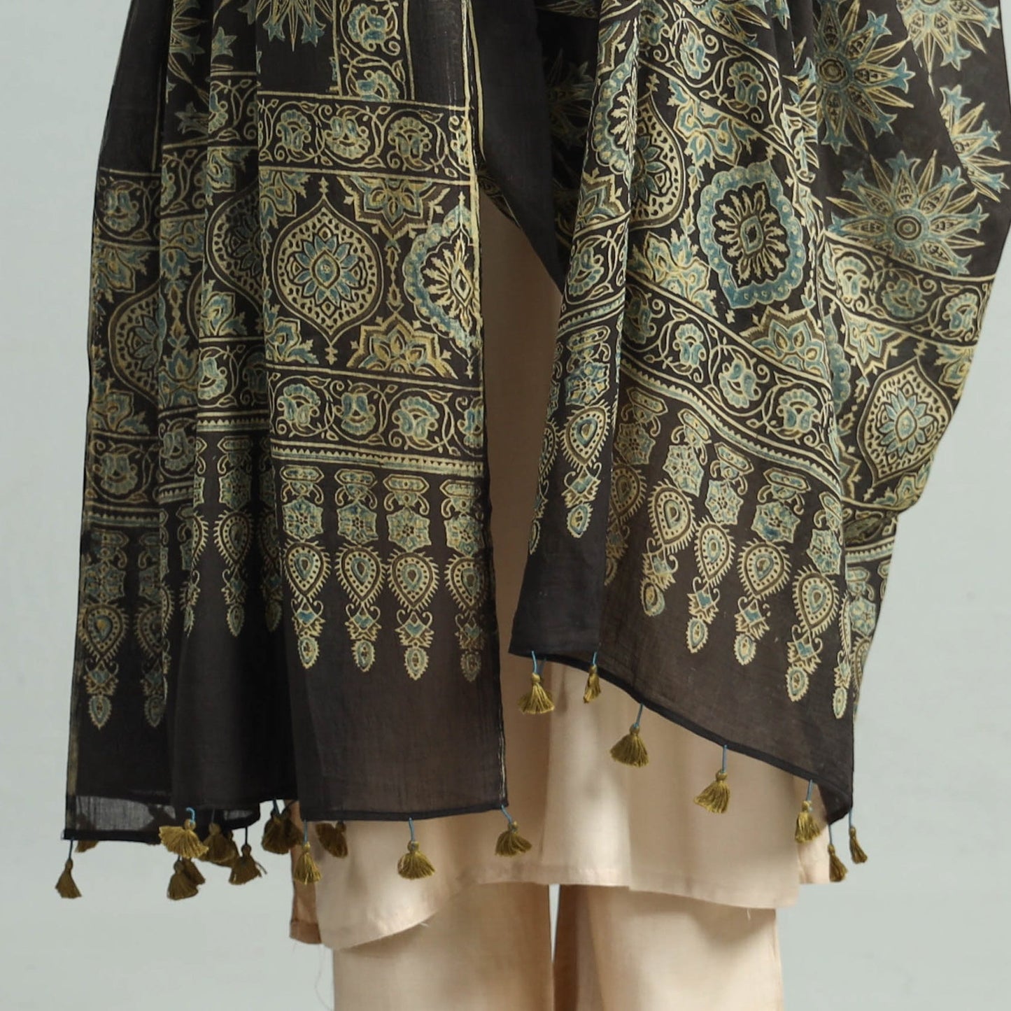 Hand Block Printed Mul Cotton Ajrakh Dupatta