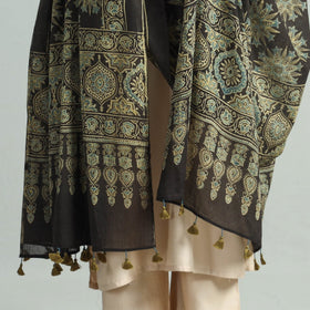 Hand Block Printed Mul Cotton Ajrakh Dupatta