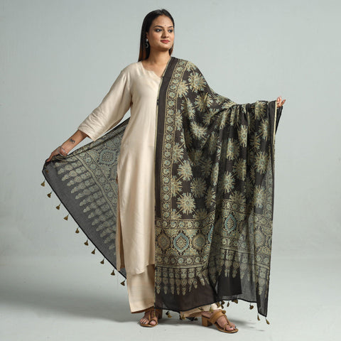 Hand Block Printed Mul Cotton Ajrakh Dupatta