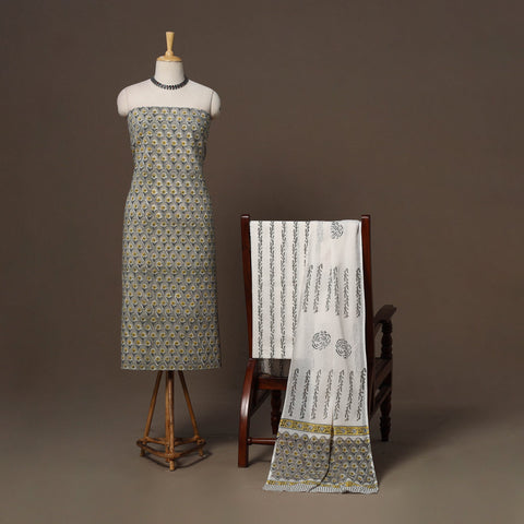 Hand sanganeri cotton 3pc unstitched dress material 18