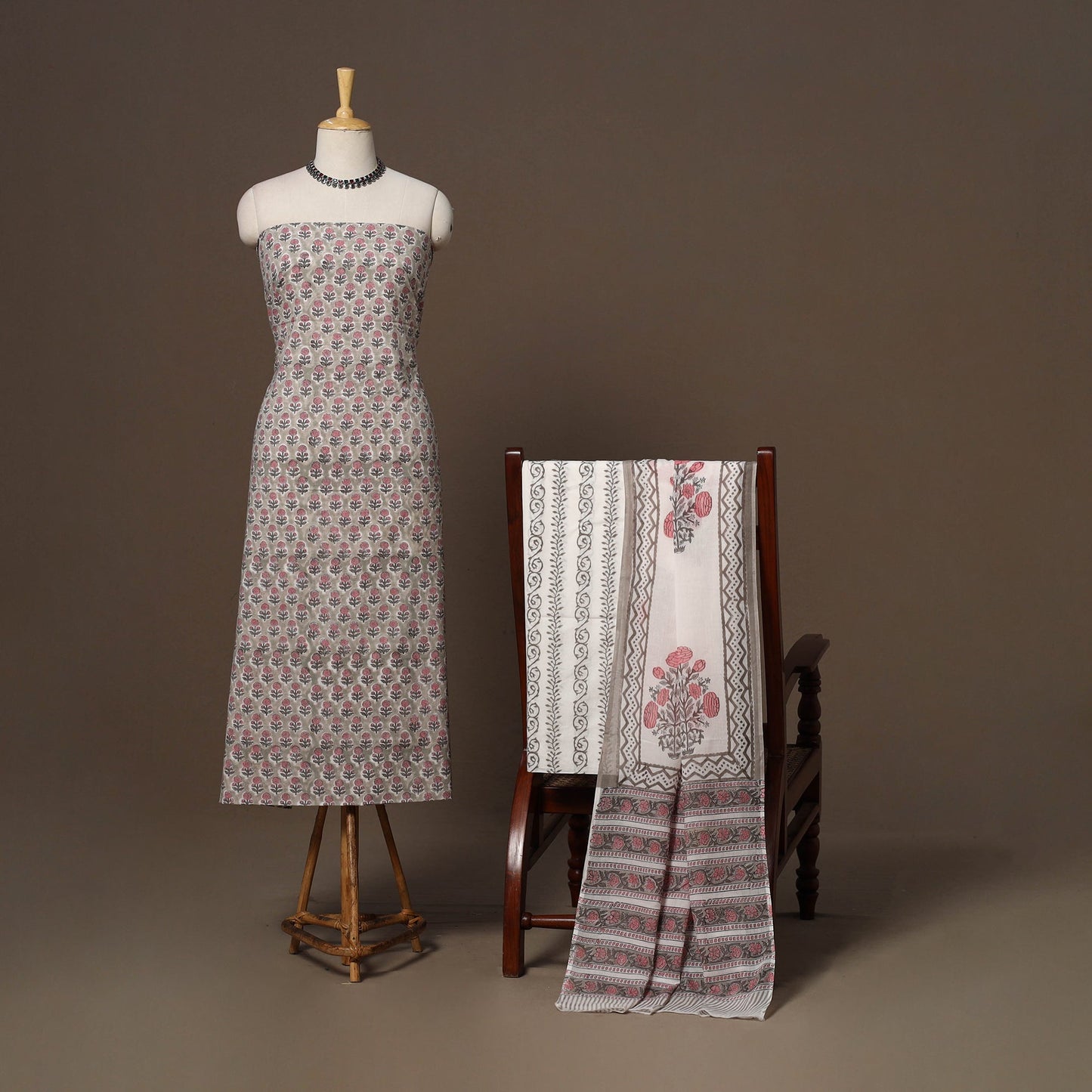 Hand sanganeri cotton 3pc unstitched dress material 23