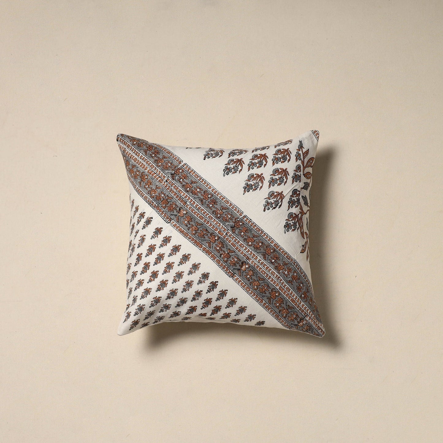 Hand sanganeri floral cushion cover 03 - handcrafted