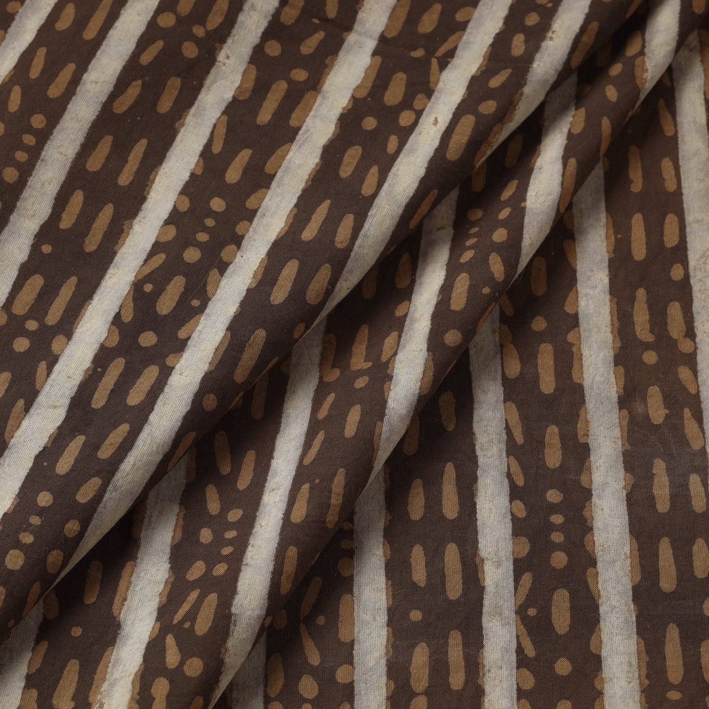  Brown Hand Block Striped Print Cotton Akola Fabric