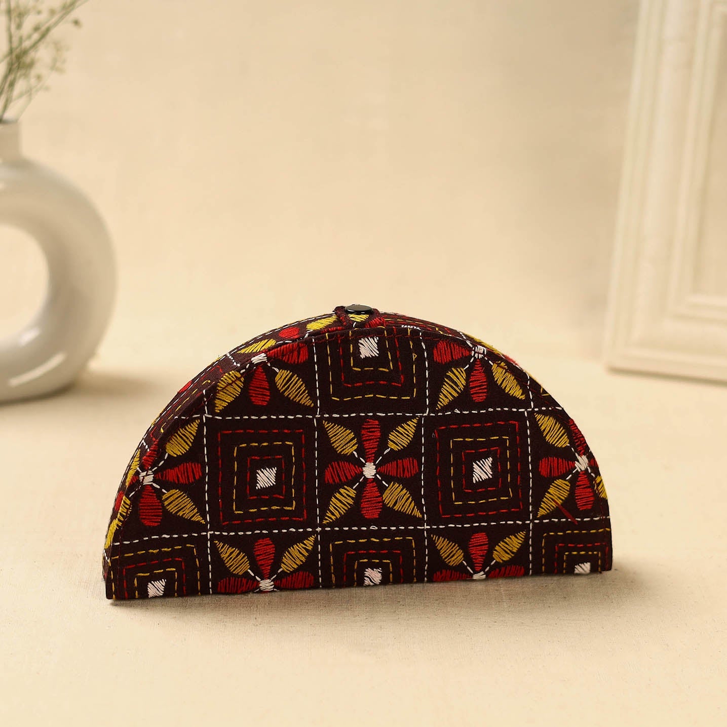 Brown Handcrafted Bengal Kantha Work Jewelry Box