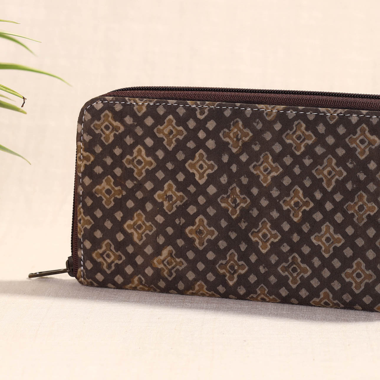 Brown Handcrafted Block Printed Fabric Clutch Wallet
