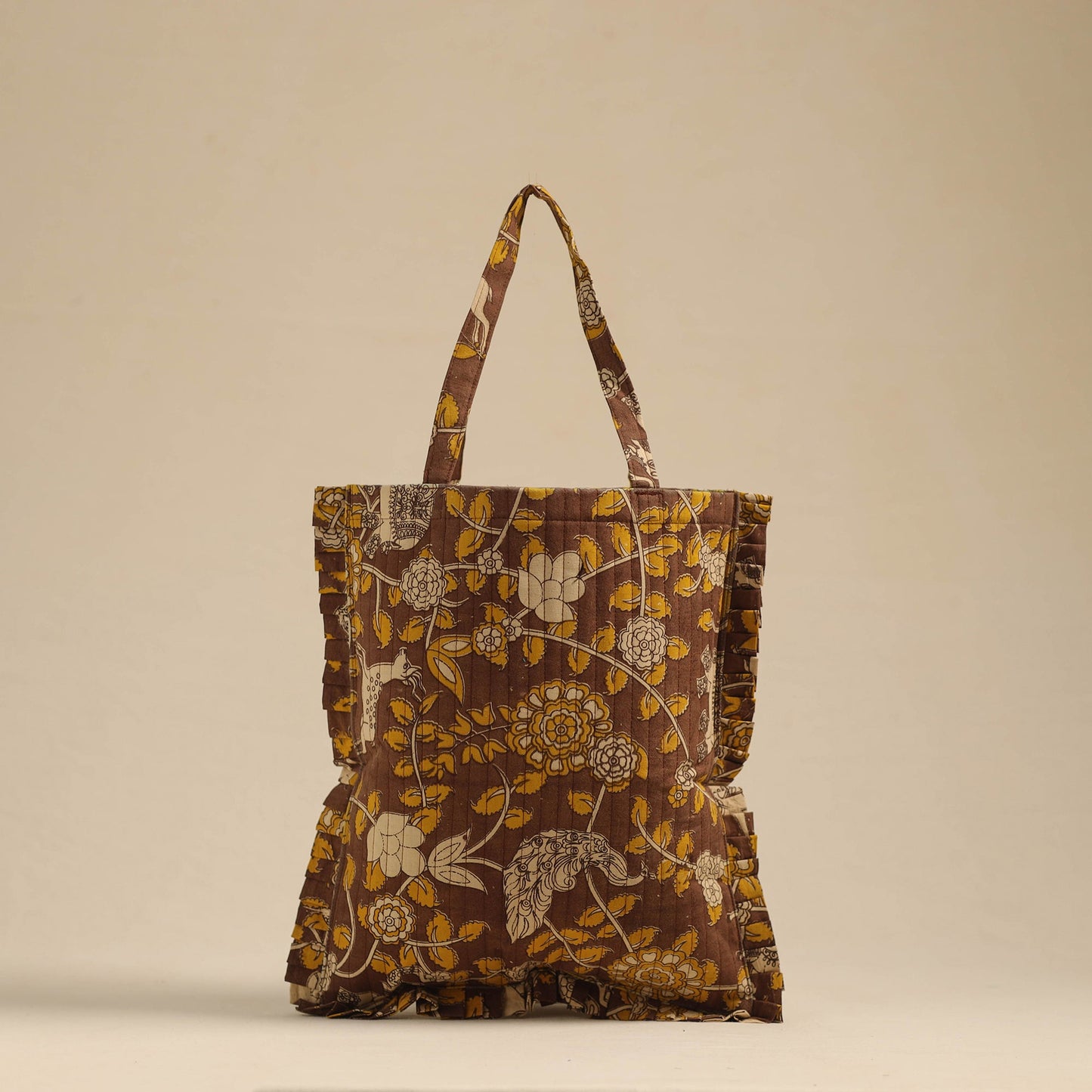 Brown - handcrafted cotton frill jhola bag 02