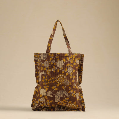 Brown - handcrafted cotton frill jhola bag 02