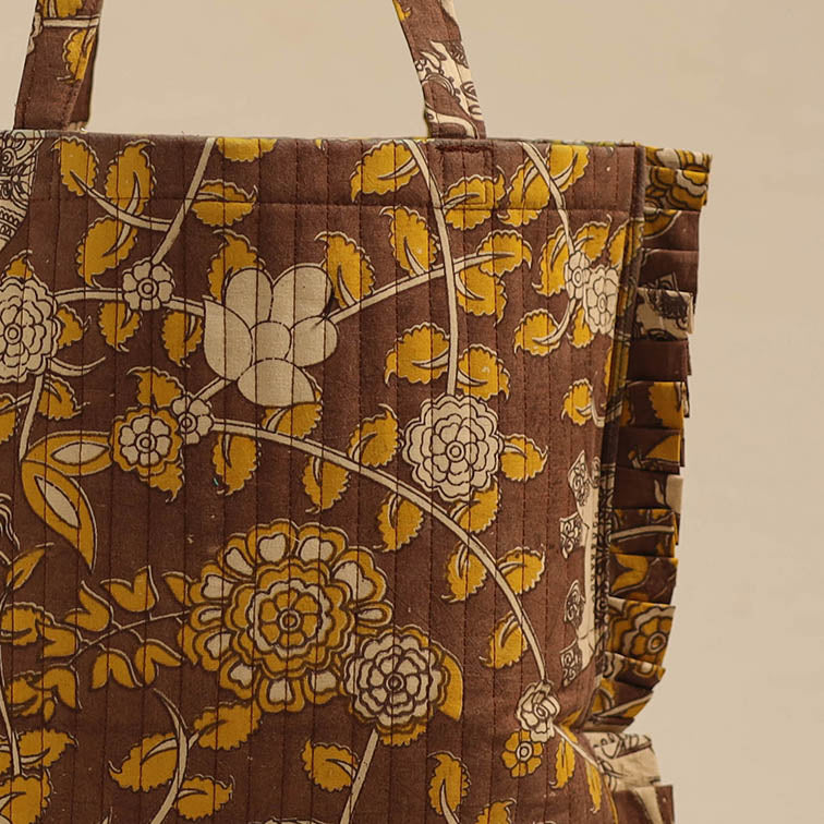 Brown - handcrafted cotton frill jhola bag 02