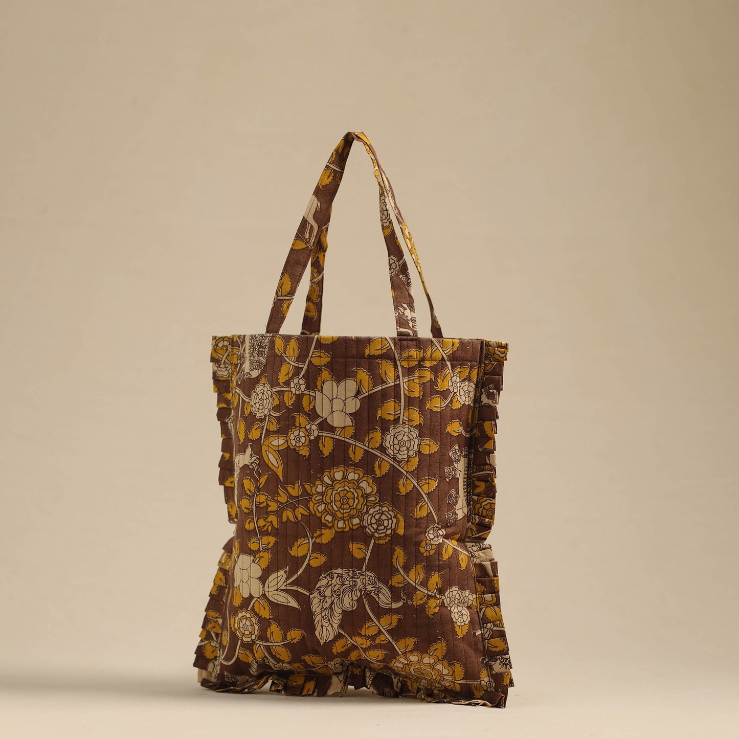 Brown - handcrafted cotton frill jhola bag 02