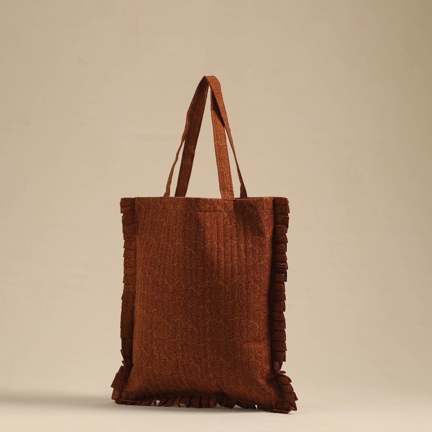 Brown - handcrafted cotton frill jhola bag 03