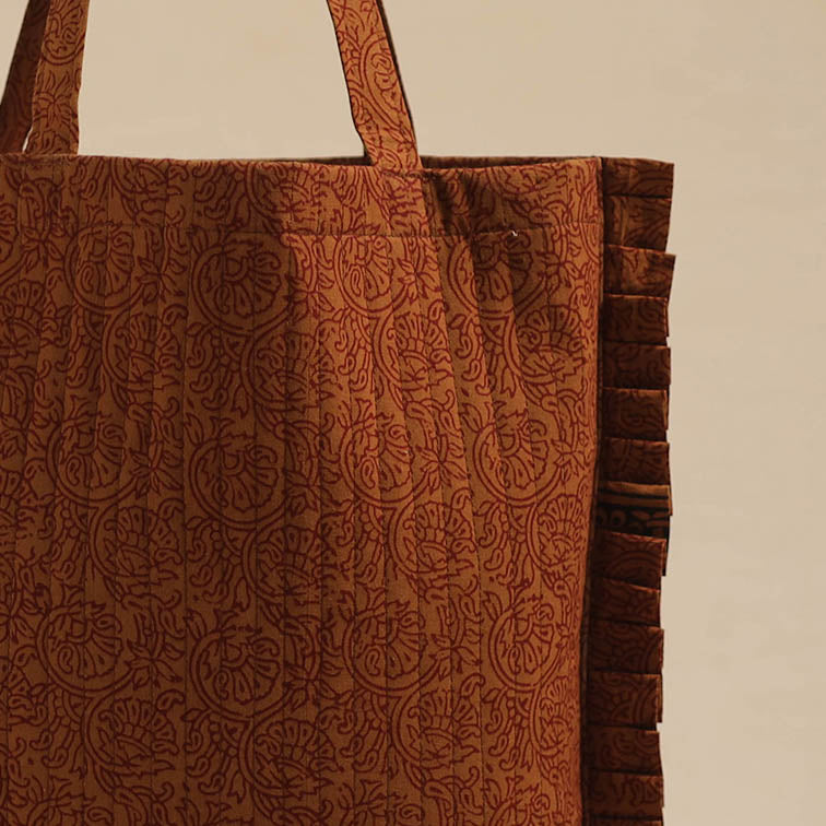 Brown - handcrafted cotton frill jhola bag 03