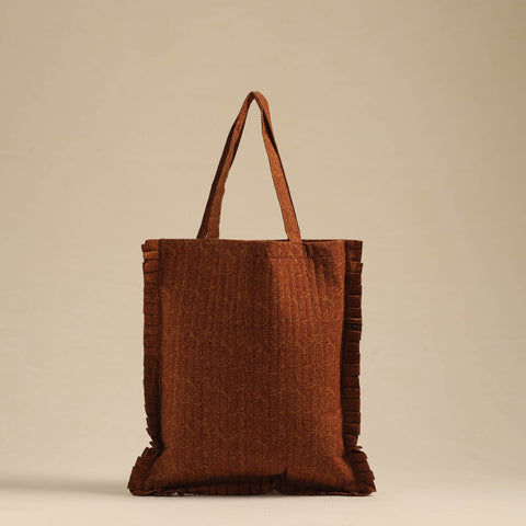 Brown - handcrafted cotton frill jhola bag 03