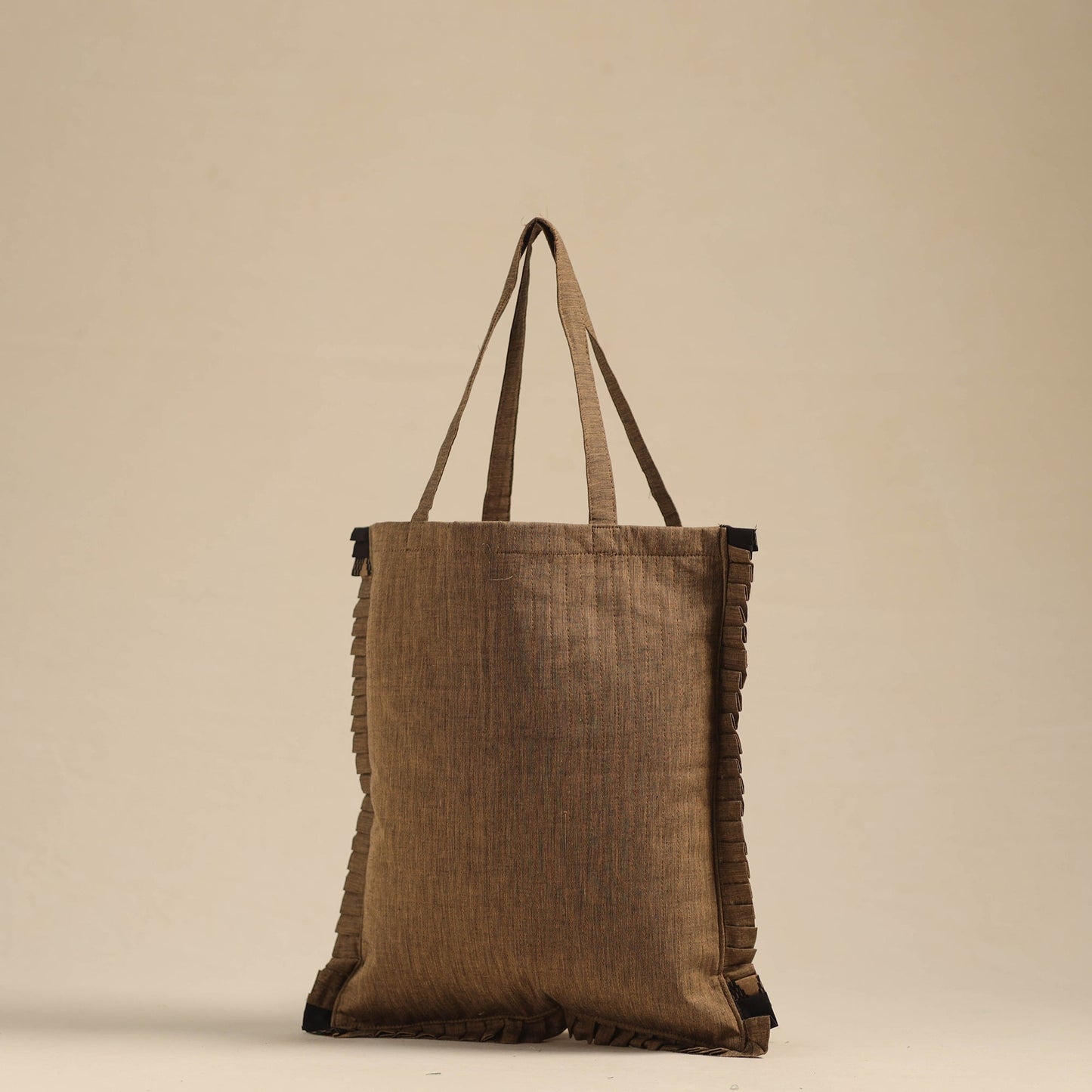 Brown - handcrafted cotton frill jhola bag 78