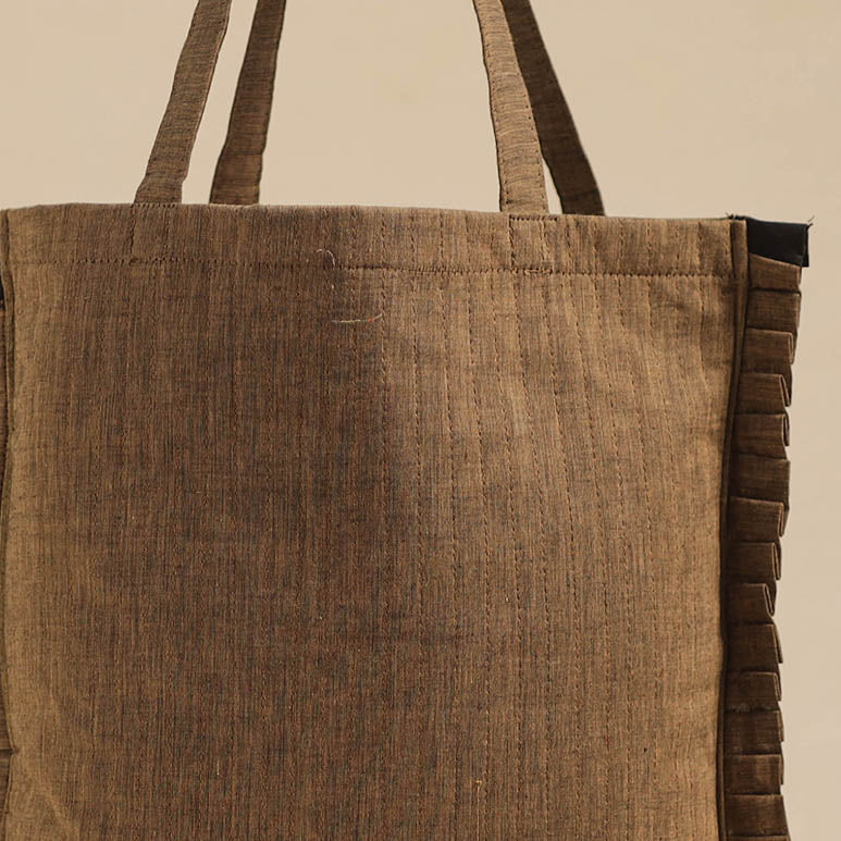 Brown - handcrafted cotton frill jhola bag 78