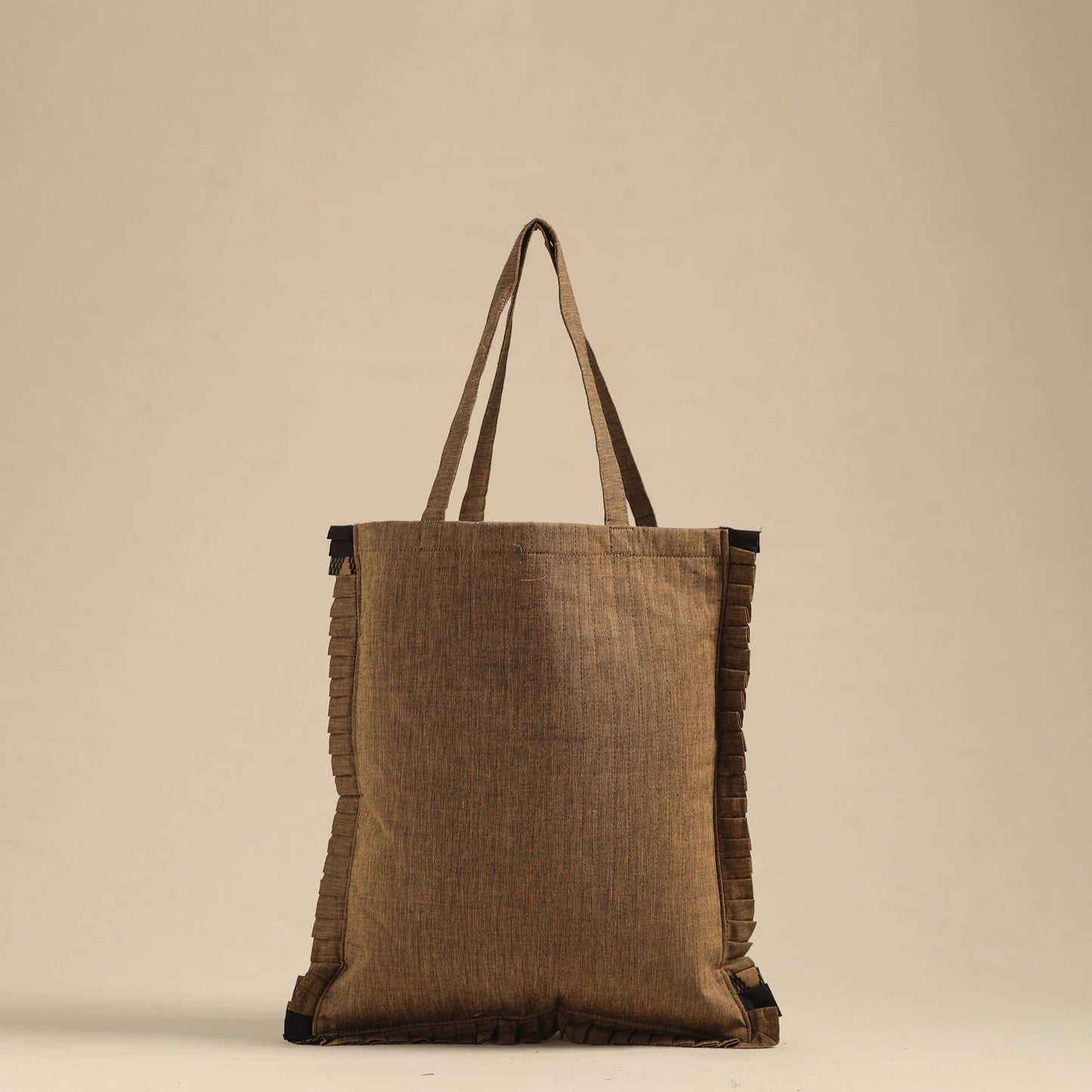 Brown - handcrafted cotton frill jhola bag 78