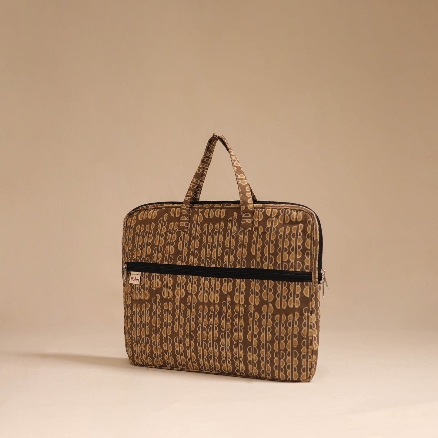 Brown - handcrafted cotton quilted laptop bag 23