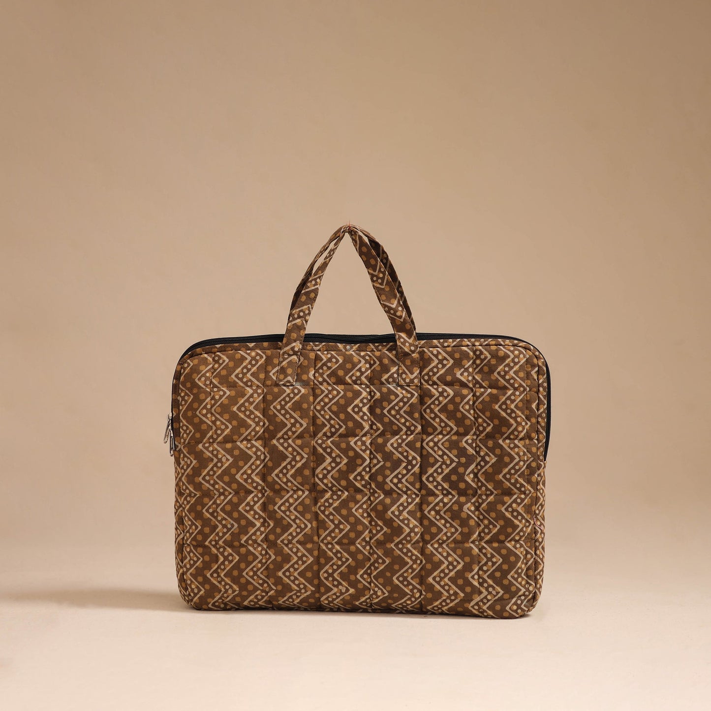 Brown - handcrafted cotton quilted laptop bag 26