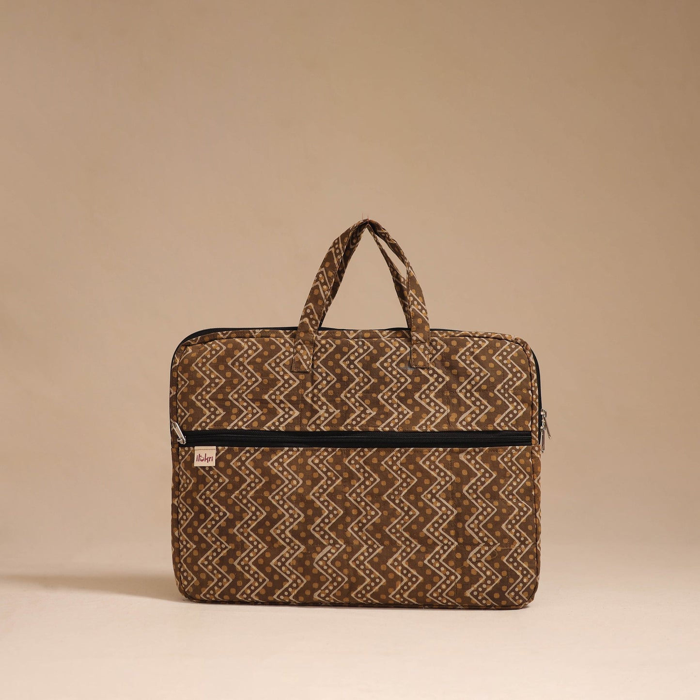 Brown - handcrafted cotton quilted laptop bag 26