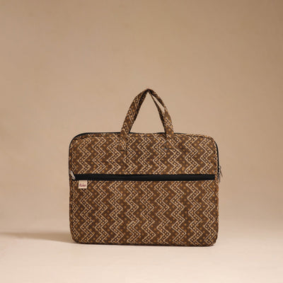Brown - handcrafted cotton quilted laptop bag 26