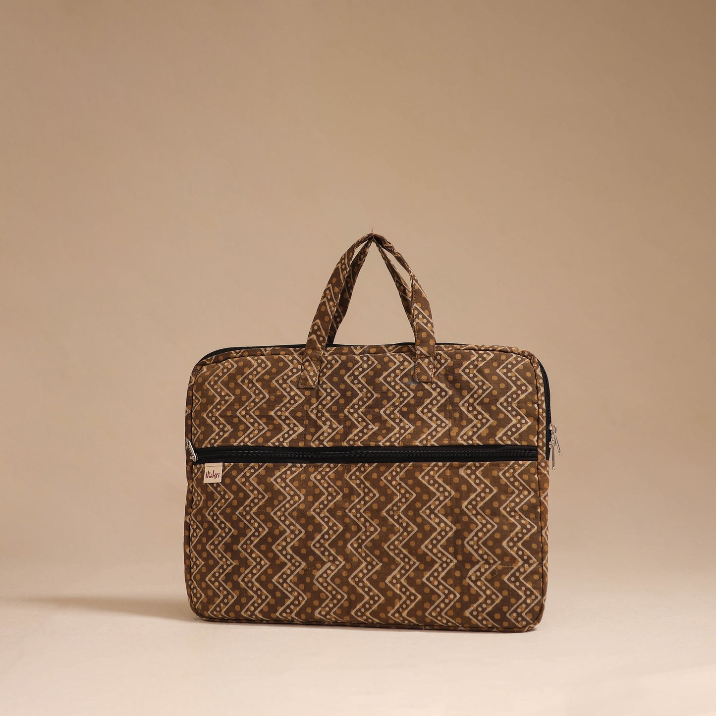 Brown - handcrafted cotton quilted laptop bag 26