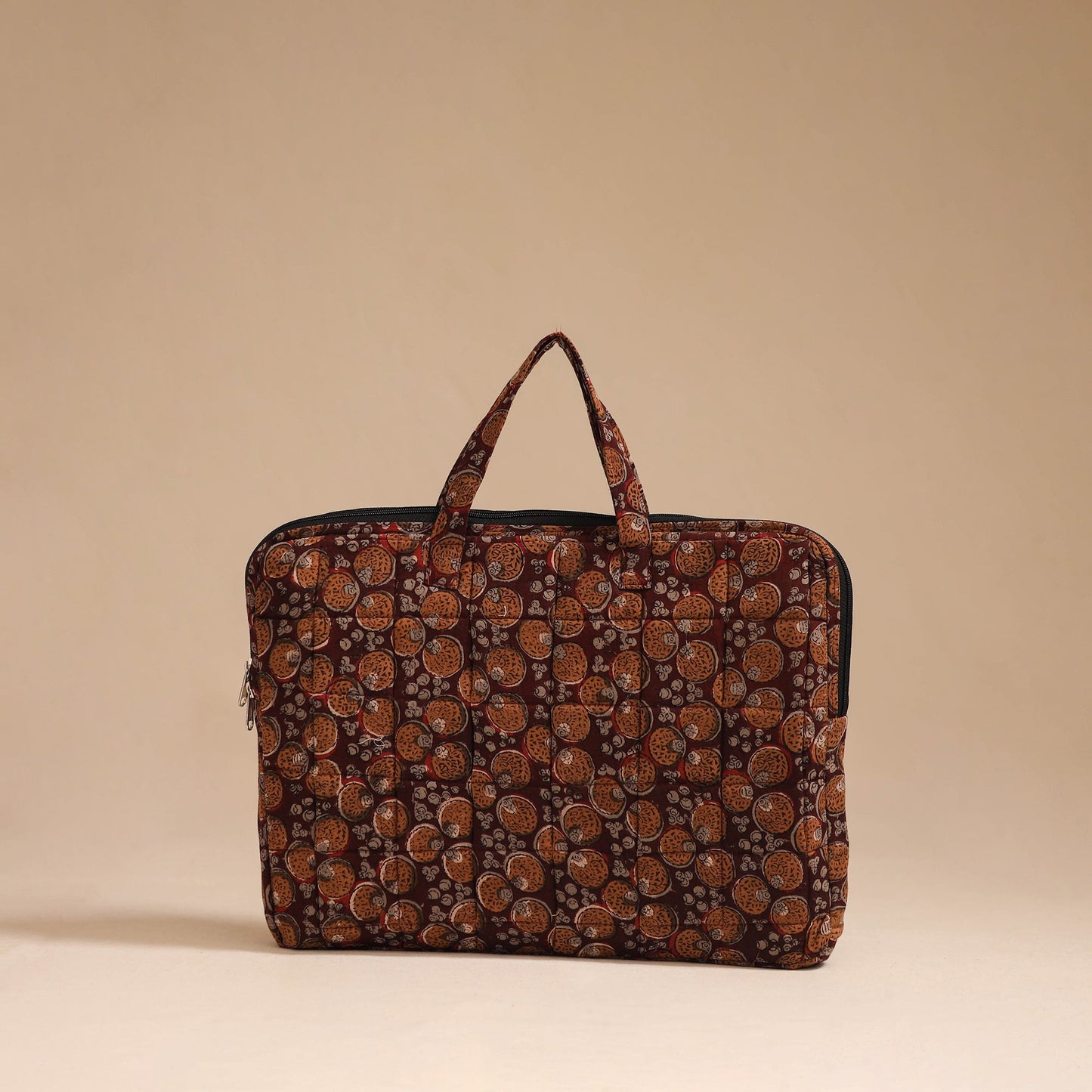 Brown - handcrafted cotton quilted laptop bag 35