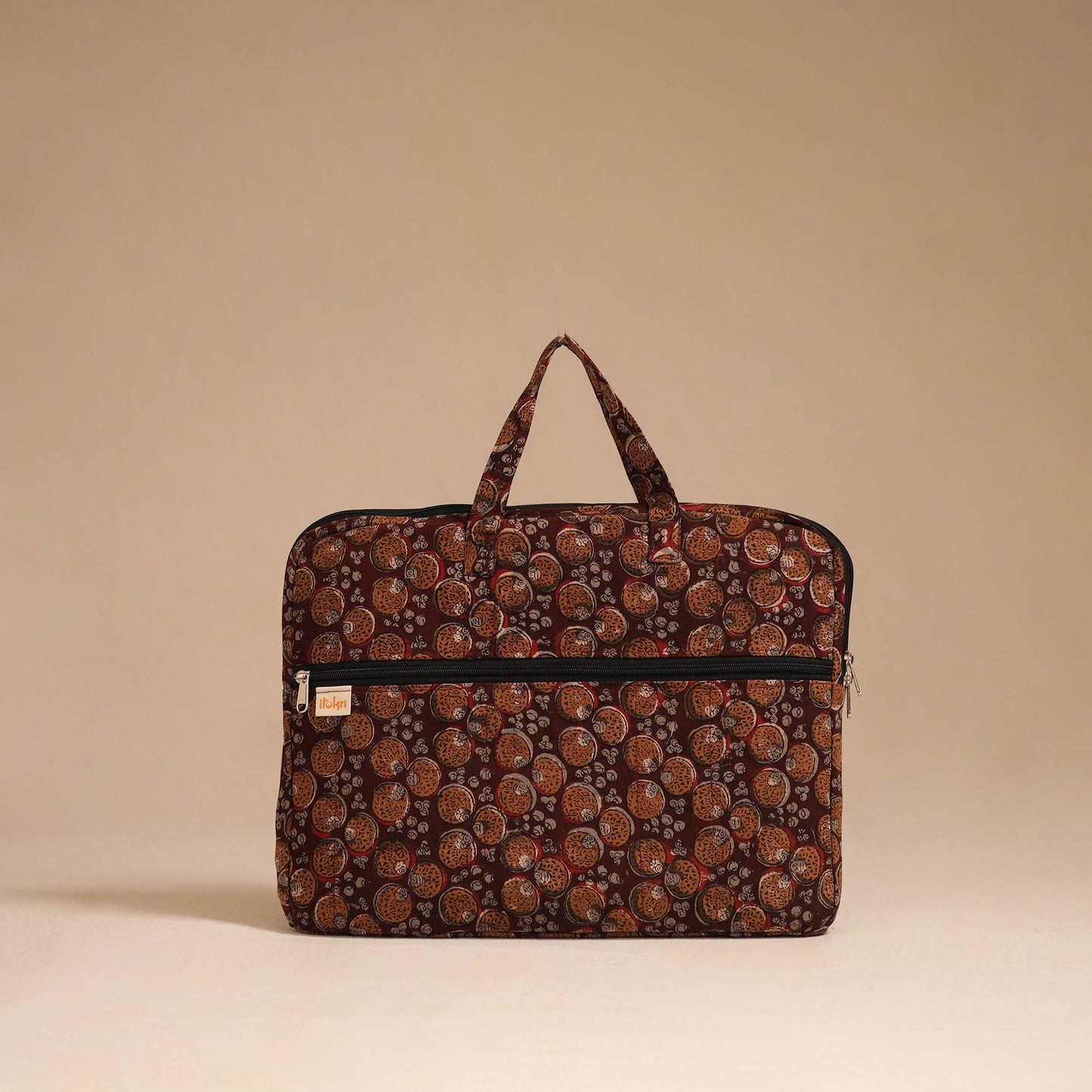 Brown - handcrafted cotton quilted laptop bag 35