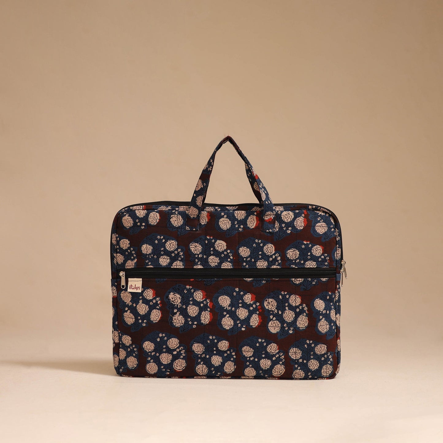 Brown - handcrafted cotton quilted laptop bag 36