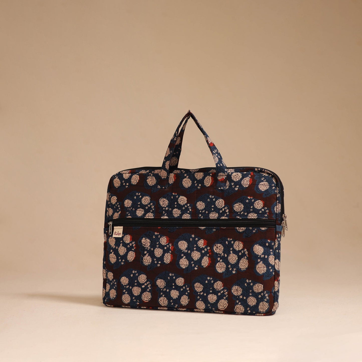 Brown - handcrafted cotton quilted laptop bag 36