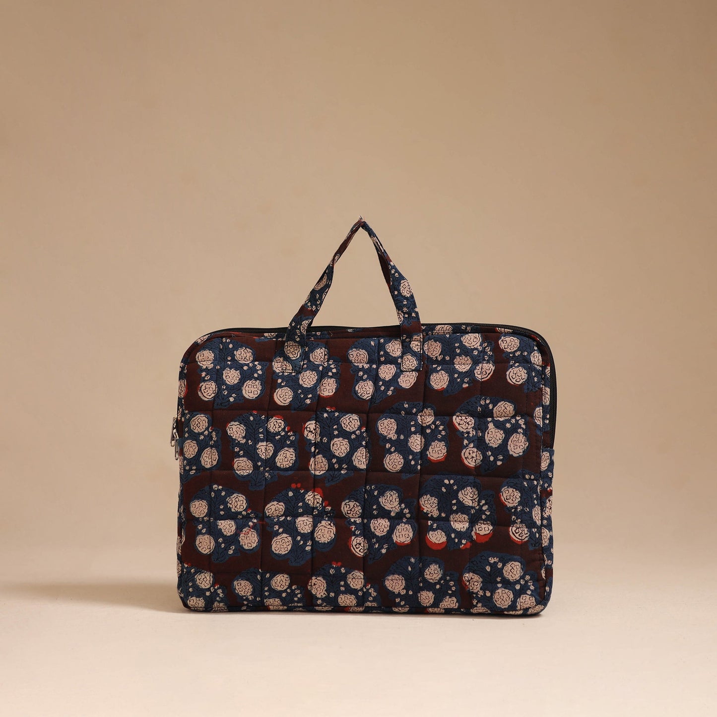 Brown - handcrafted cotton quilted laptop bag 36