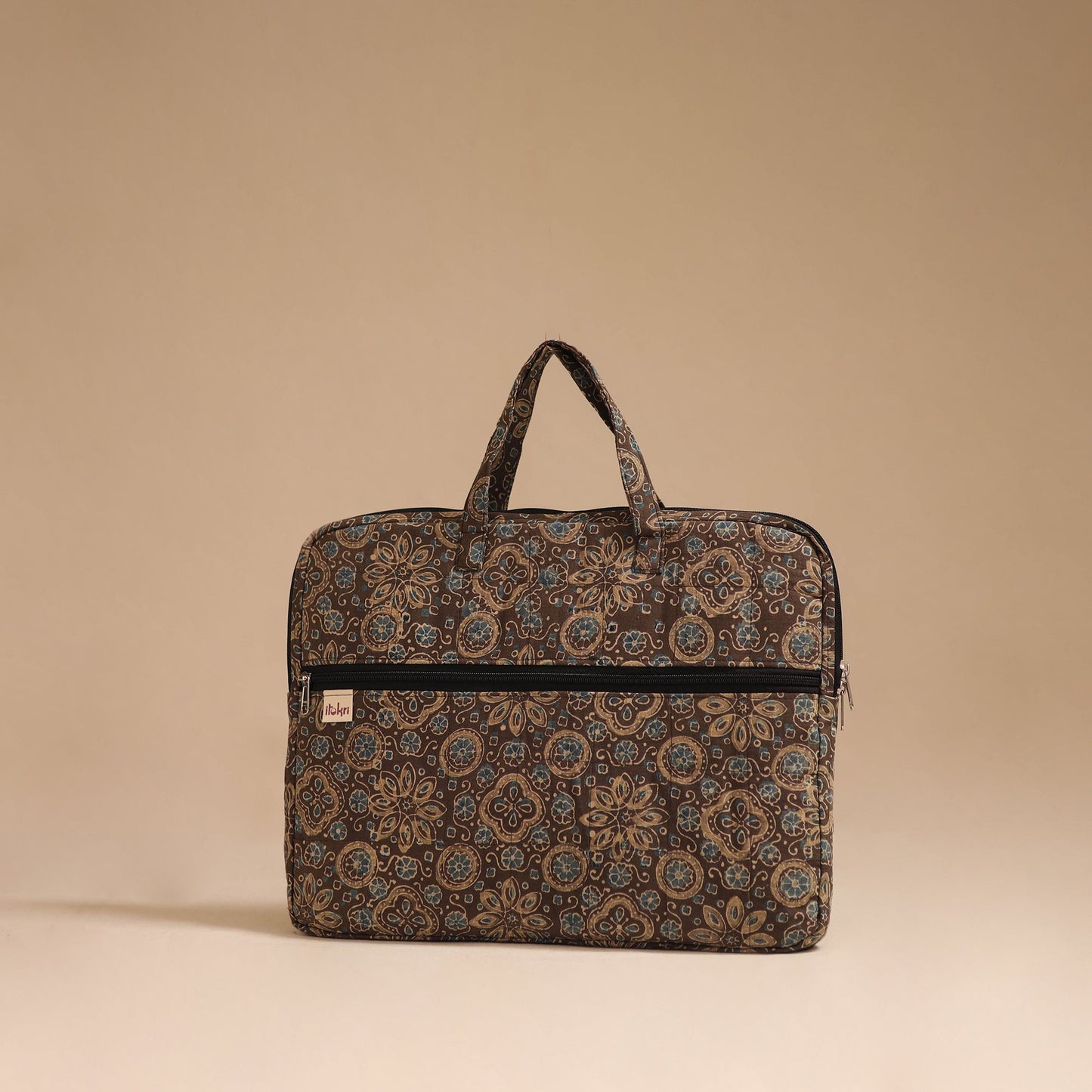 Brown - handcrafted cotton quilted laptop bag 44