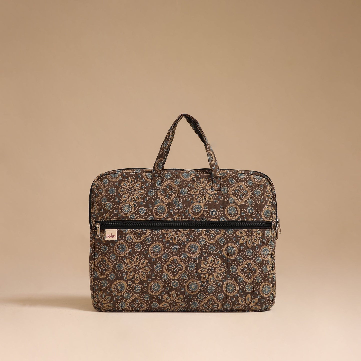 Brown - handcrafted cotton quilted laptop bag 44