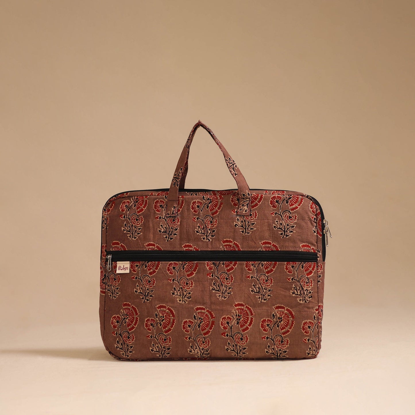 Brown - handcrafted cotton quilted laptop bag 50