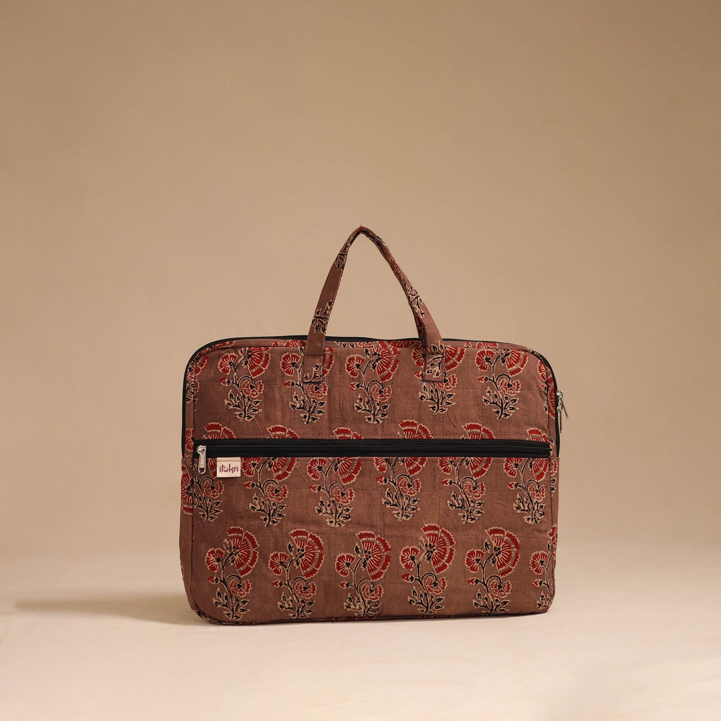 Brown - handcrafted cotton quilted laptop bag 50