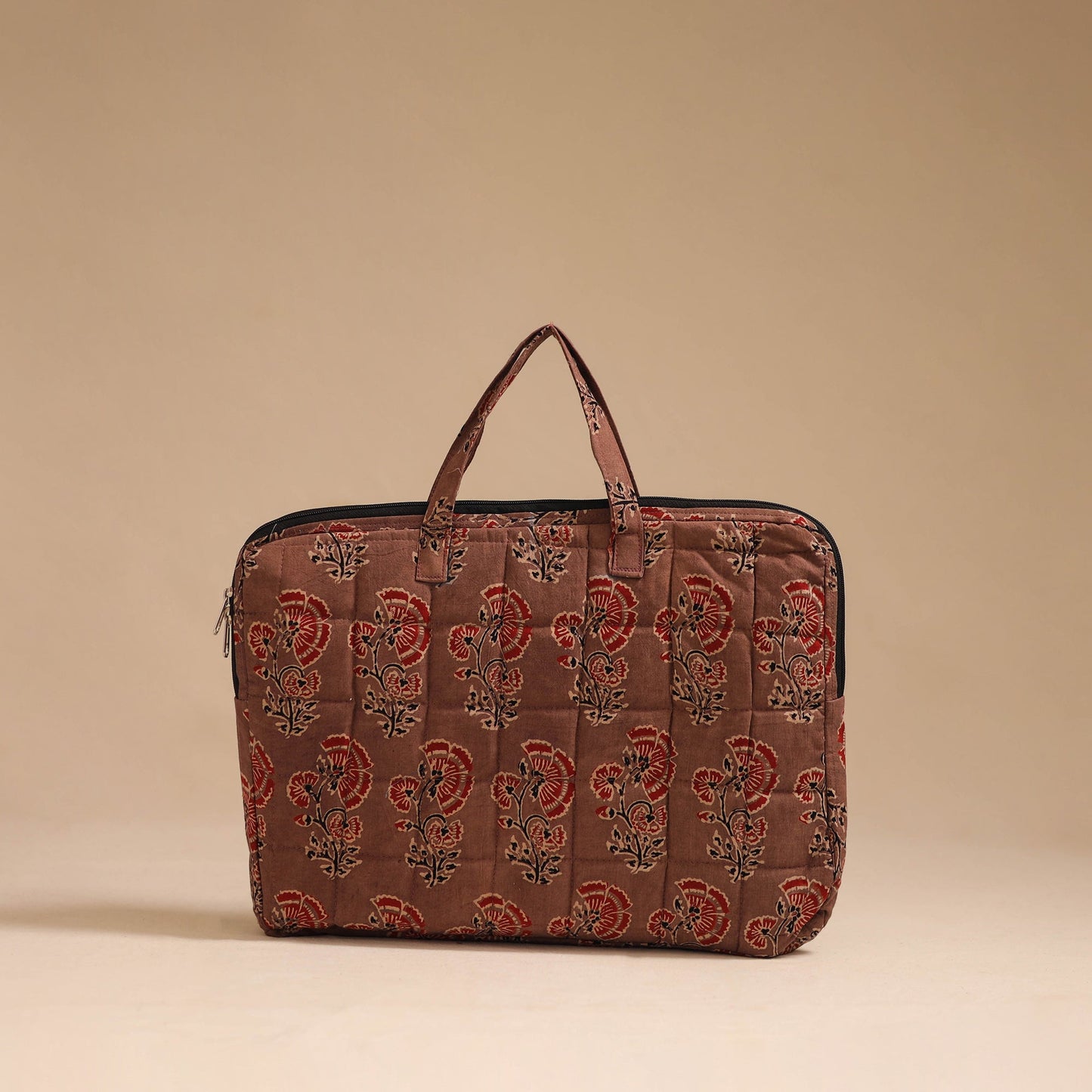 Brown - handcrafted cotton quilted laptop bag 50