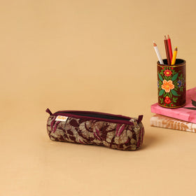 Brown - handcrafted cotton quilted pencil pouch 01