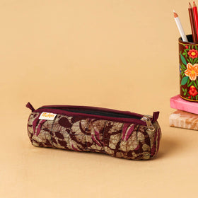 Brown - handcrafted cotton quilted pencil pouch 01