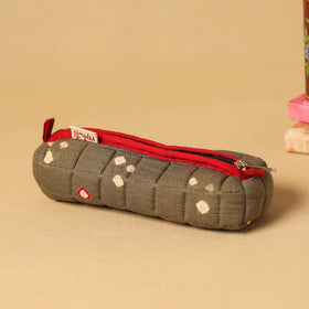 Brown - handcrafted cotton quilted pencil pouch 03