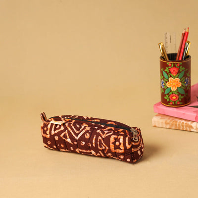 Brown - handcrafted cotton quilted pencil pouch 09