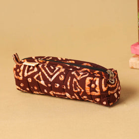 Brown - handcrafted cotton quilted pencil pouch 09
