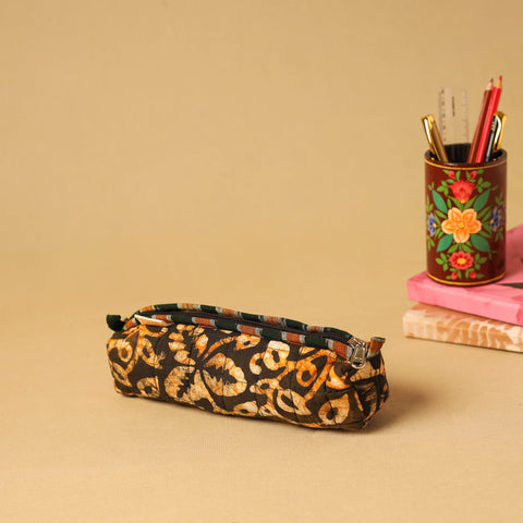 Brown - handcrafted cotton quilted pencil pouch 10